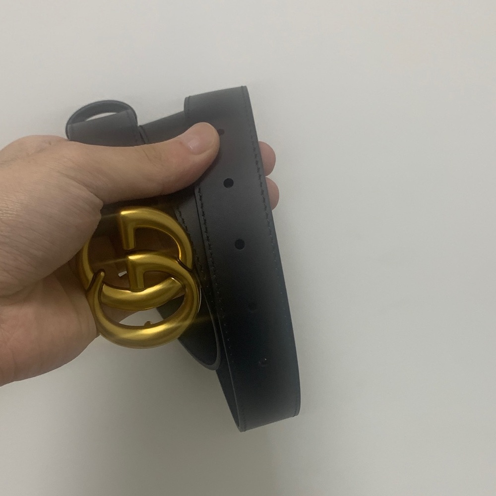 Black Leather Belt with Gold Buckle